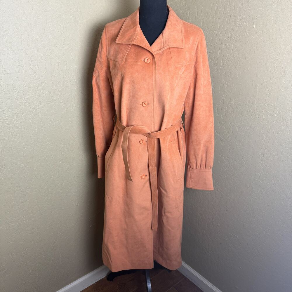 Vintage Count Romi Ultrasuede Peach Belted Trench Coat Women’s 10 USA NWT